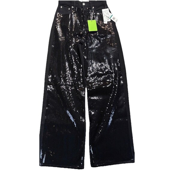 Sam Edelman Bianka Black Sequin Jeans Womens 24 High Rise Vintage Wide Leg New - Picture 3 of 15